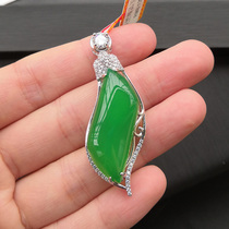 Natural ice seed green chalcedony water drop pendant womens collarbone necklace silver pendant crystal emerald agate pendant
