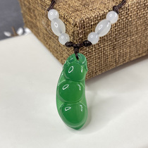 Natural ice seed green chalcedony pendant men and women fudou Emerald agate agate green bean necklace pendant