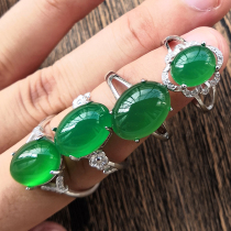 Natural ice species chalcedony womens ring Agate gemstone live opening Emerald color crystal jade ring to send girlfriend