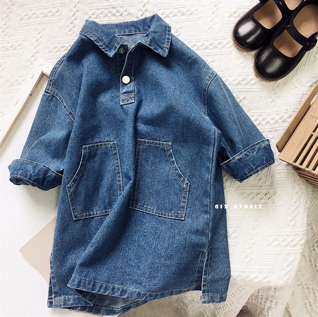 Girls' Western style retro denim skirt 2022 spring and autumn new Korean version baby casual dress children's long-sleeved skirt