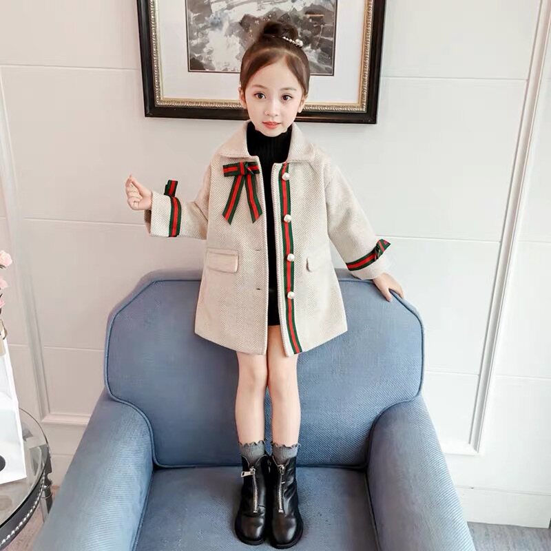 Girls wool coat 2021 autumn and winter new Korean version of the children's thickened coat little girl Western style winter fashion trend