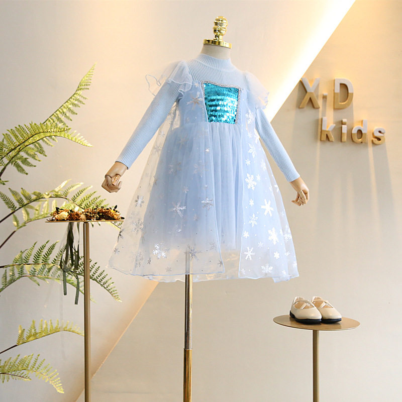 2022 Spring and Autumn New Korean Girls Foreign Style Skirt Baby Frozen Princess Elsa Skirt Little Girl Skirt