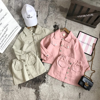 Girls' Western-style denim suit 2022 spring new Korean version children's jacket and skirt two-piece girl spring clothes