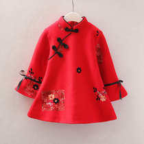 Girls woolen cheongsam dress cotton thickened childrens Tang suit baby Foreign year dress festive year dress