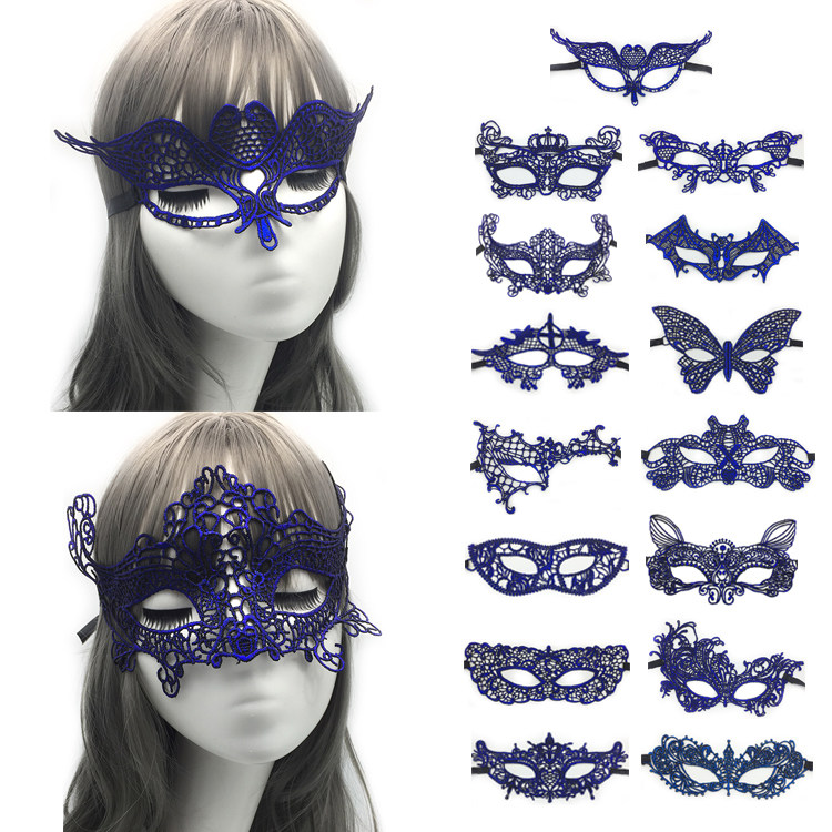 Halloween Props Blue Adult Lace Bronzing Hollowout Mask Prom Makeup Princess Party Half Face Blindfold