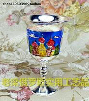 Z21-9 Special Russian tin Metal wine glass goblet Silver edge Tibetan Blue color castle Capacity 7 money 35 ml