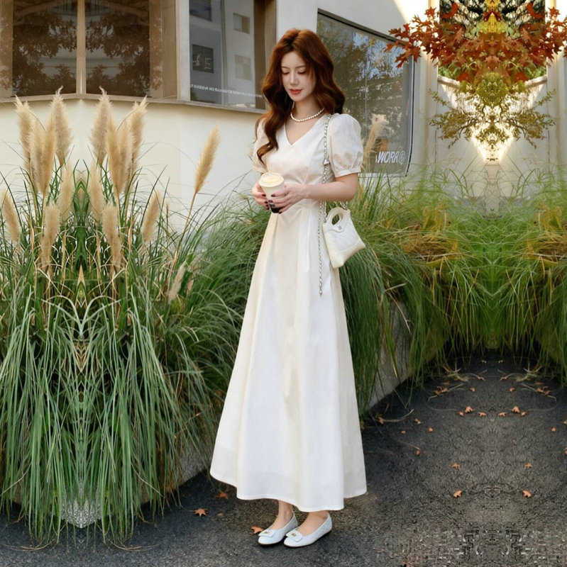 Welfare Style 125cm Long Waist-Cinching Slimming Original Design White Dress That Looks Good in Photos, Suitable for Engagement and Marriage Registration Welfare Style 125cm Long Waist-Cinching Slimming Original Design White Dress That Looks Good in Photos, Suitable for Engagement and Marriage Registration