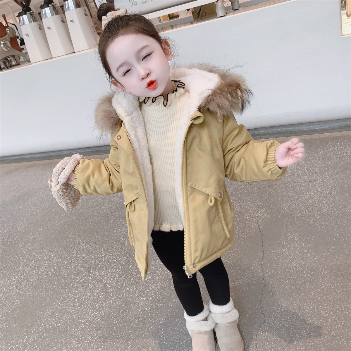 Girl Pie Overcomes 2022 New Children Foreign Pie Plus Suede Thickened Cotton Suit Women's Baby Winter Dress Down Cotton Coat Jacket