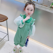 Girl Suit Spring Autumn Season 2022 New Female Baby Boy Children Dress Spring Dress Foreign Air Back Strap Pants Two Sets