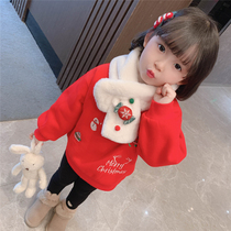  Girls New Year Sweater Winter clothes children plus velvet turtleneck top Childrens New Years eve clothes thickened female baby Western clothes