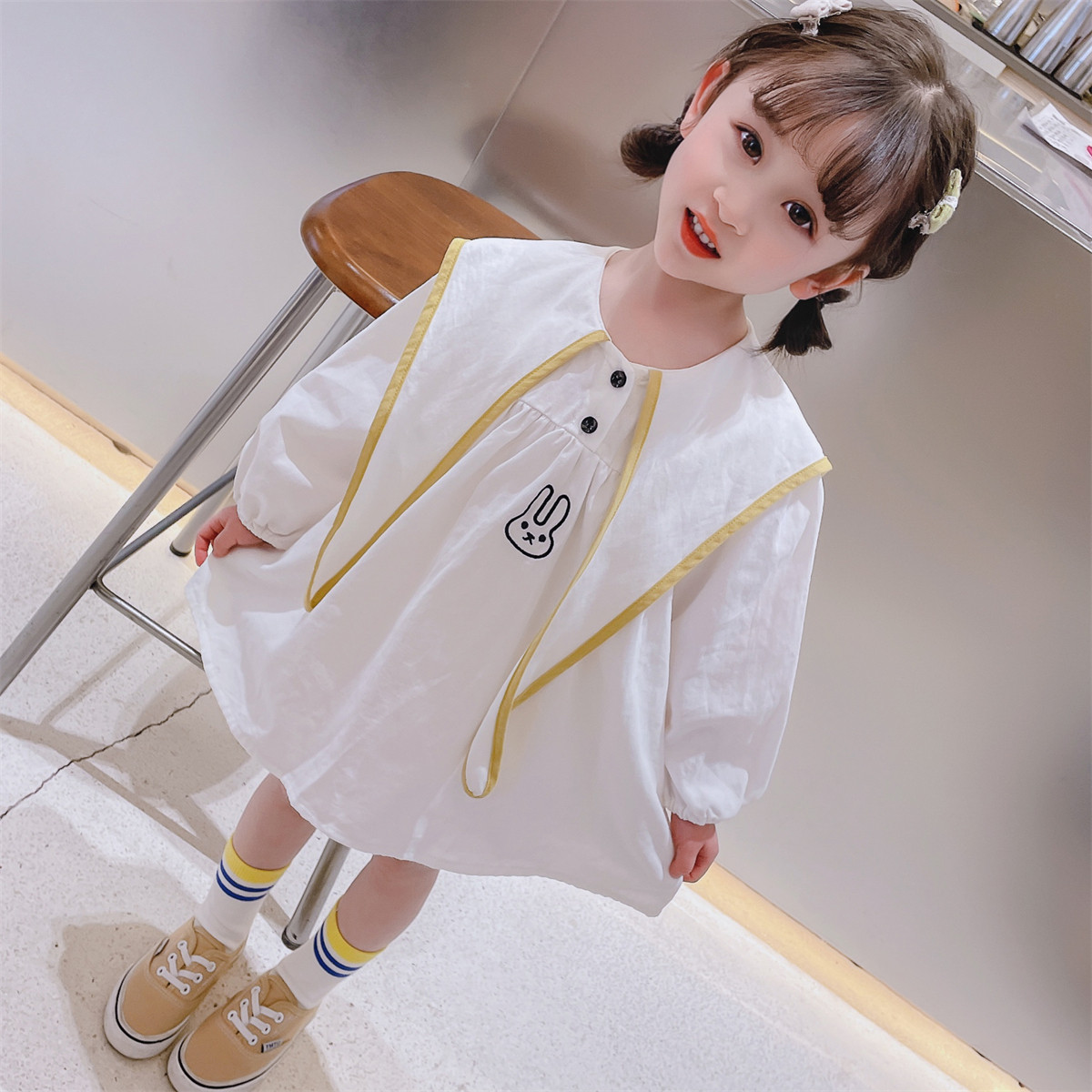Girl Pure Cotton Dress 2022 New Spring Children Foreign Pie Princess Dress Children Baby Long Sleeve Trendy Out