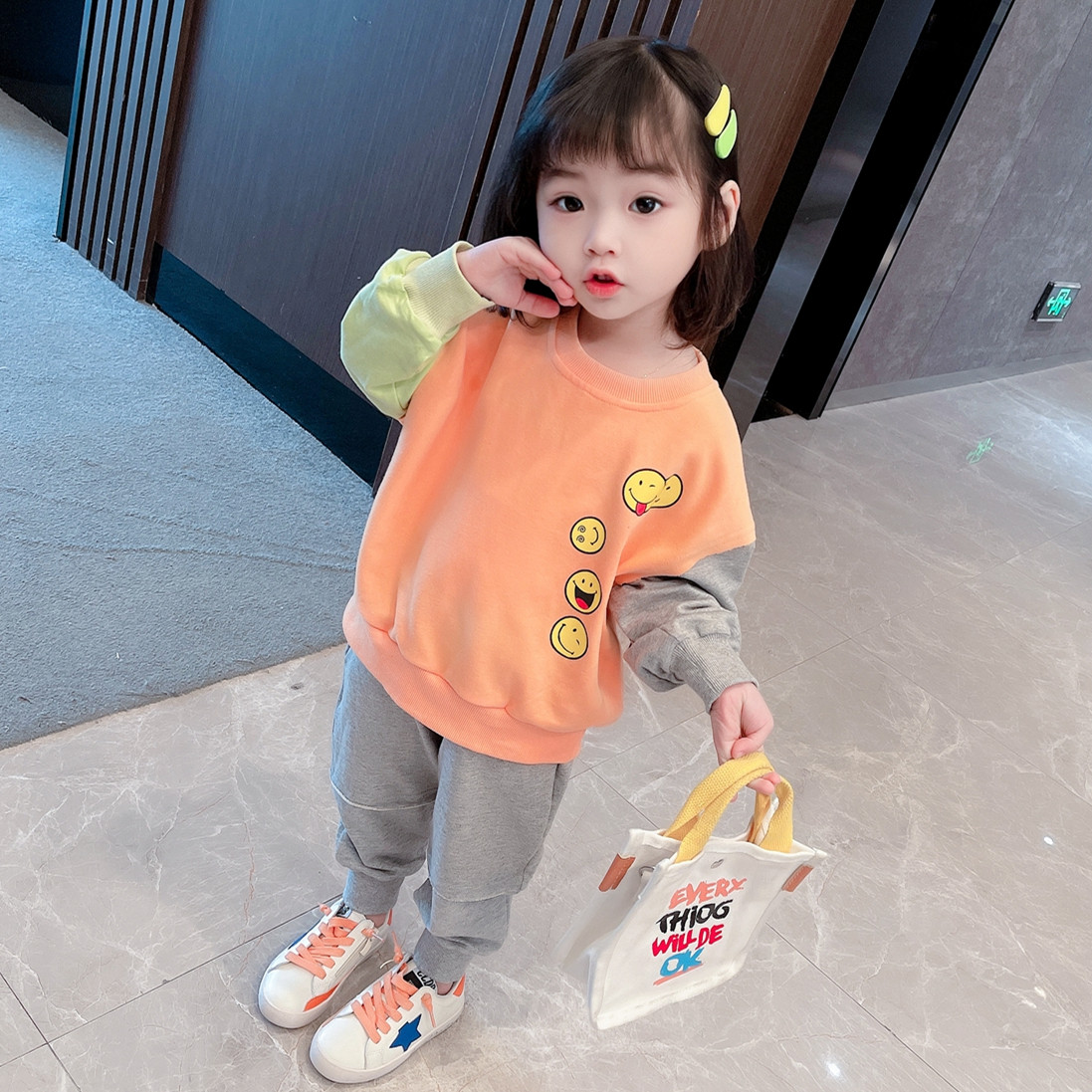 Girls' sports suit spring 2021 new children girls' baby foreign style Korean version sweatshirt trousers casual two-piece set