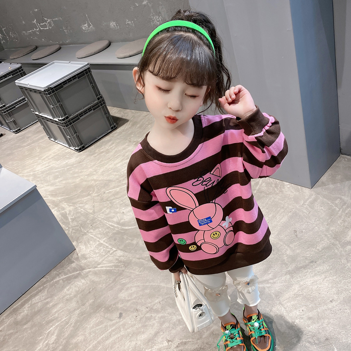 Girl Cartoon Striped T-shirt Spring Dress Blouse 2022 Spring Autumn Season New Children Little Girl Foreign Pie Striped Casual Blouse
