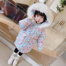 Girl Glint Cotton Clothing Winter Clothing 2021 New Womens Baby Medium Long cotton padded jacket Child thickened down cotton clothing