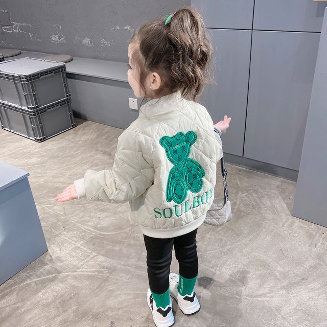 Girls' quilted jacket plus velvet baseball uniform Korean version of the foreign style children's autumn and winter thickened cotton clothes female baby winter cotton clothes