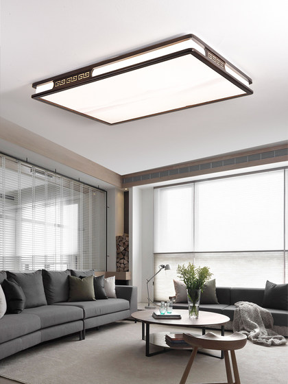 实木新中式客厅灯吸顶灯led超薄长方形厅灯橡木灯饰胡桃木色灯具