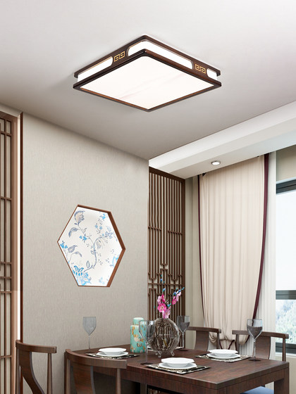 实木新中式客厅灯吸顶灯led超薄长方形厅灯橡木灯饰胡桃木色灯具