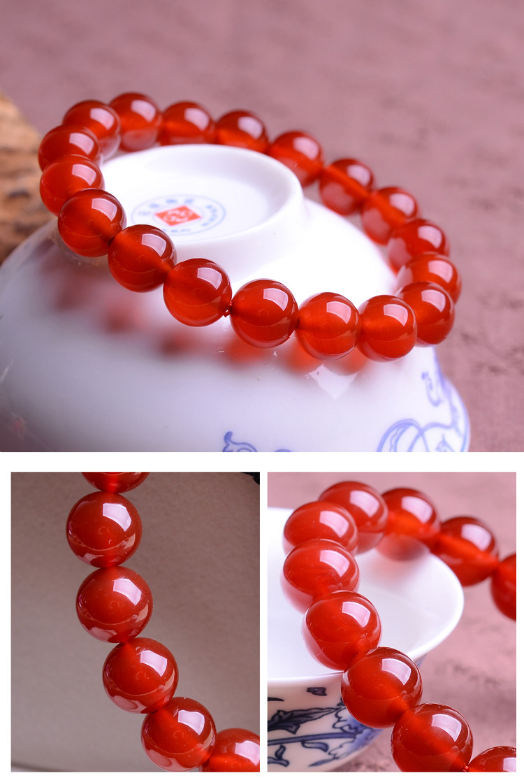 Vòng tay mã não nam nữ hạt tinh khiết tự nhiên vòng tròn đơn tinh thể màu đỏ chalcedony chính hãng cặp vợ chồng may mắn năm con chó trang sức vòng đá