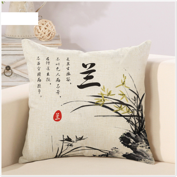 Mei Lan Zhu Ju Phong cách Trung Quốc phong cách retro gió gối gối bông và vải lanh lanh gối phòng khách đệm sofa gỗ gụ gối chăn 2 trong 1