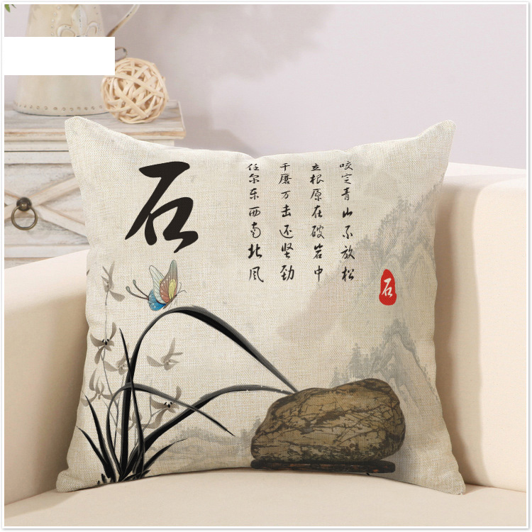 Mei Lan Zhu Ju Phong cách Trung Quốc phong cách retro gió gối gối bông và vải lanh lanh gối phòng khách đệm sofa gỗ gụ gối chăn 2 trong 1