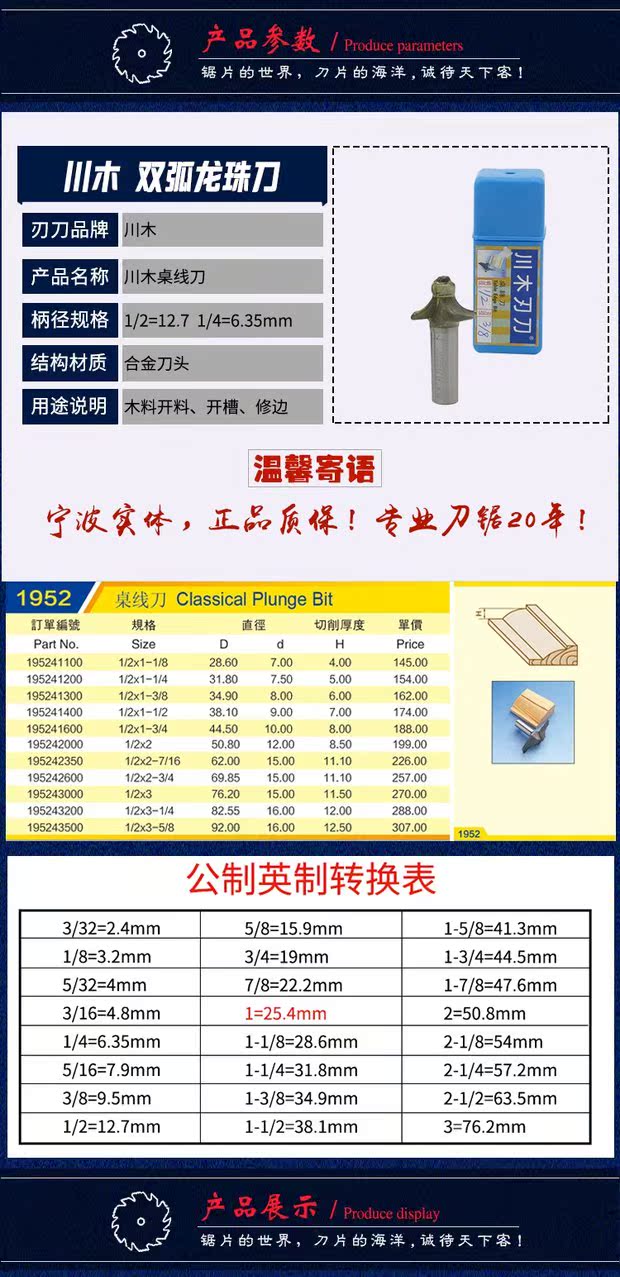 Chuanmu lưỡi dao cửa dao bàn dao dao 1/2 gỗ chế biến lưỡi dao chuyên nghiệp dao cắt thẳng 1952 - Dụng cụ cắt