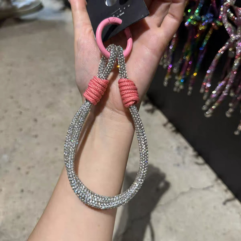 Korean Nyunyu Fine Glitter Colorful Tie Rope Rhinestone Keychain Decorative Bag Hanging Keychain Bag Strap