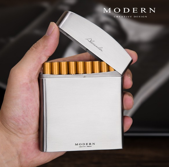 German Modern Stainless Steel Cigarette Box Male Creative Metal Cigarette Box 20 packs can be customized