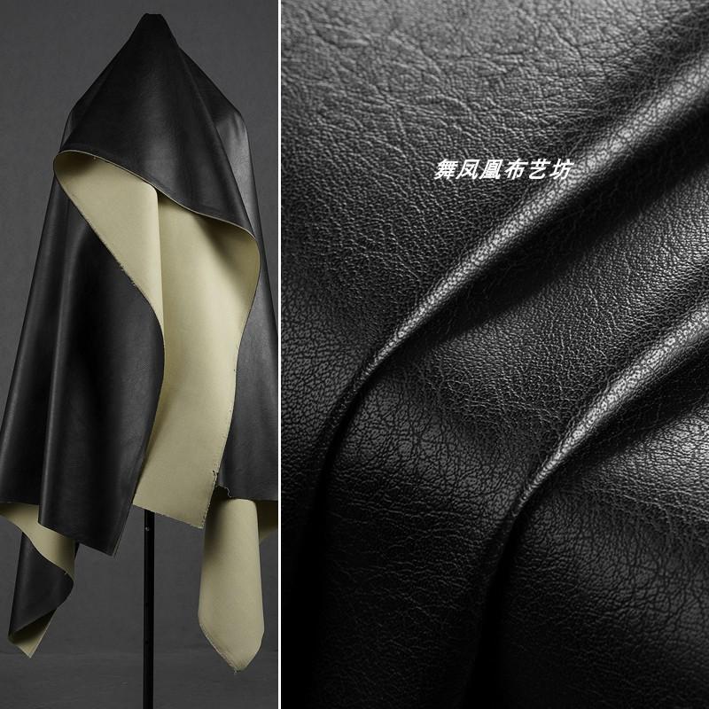 Matte Black Pu Leather, Light Textured Cracked Soft Silky Waterproof Leather Jacket, Leather Skirt, Leather Pants Clothing Fabric