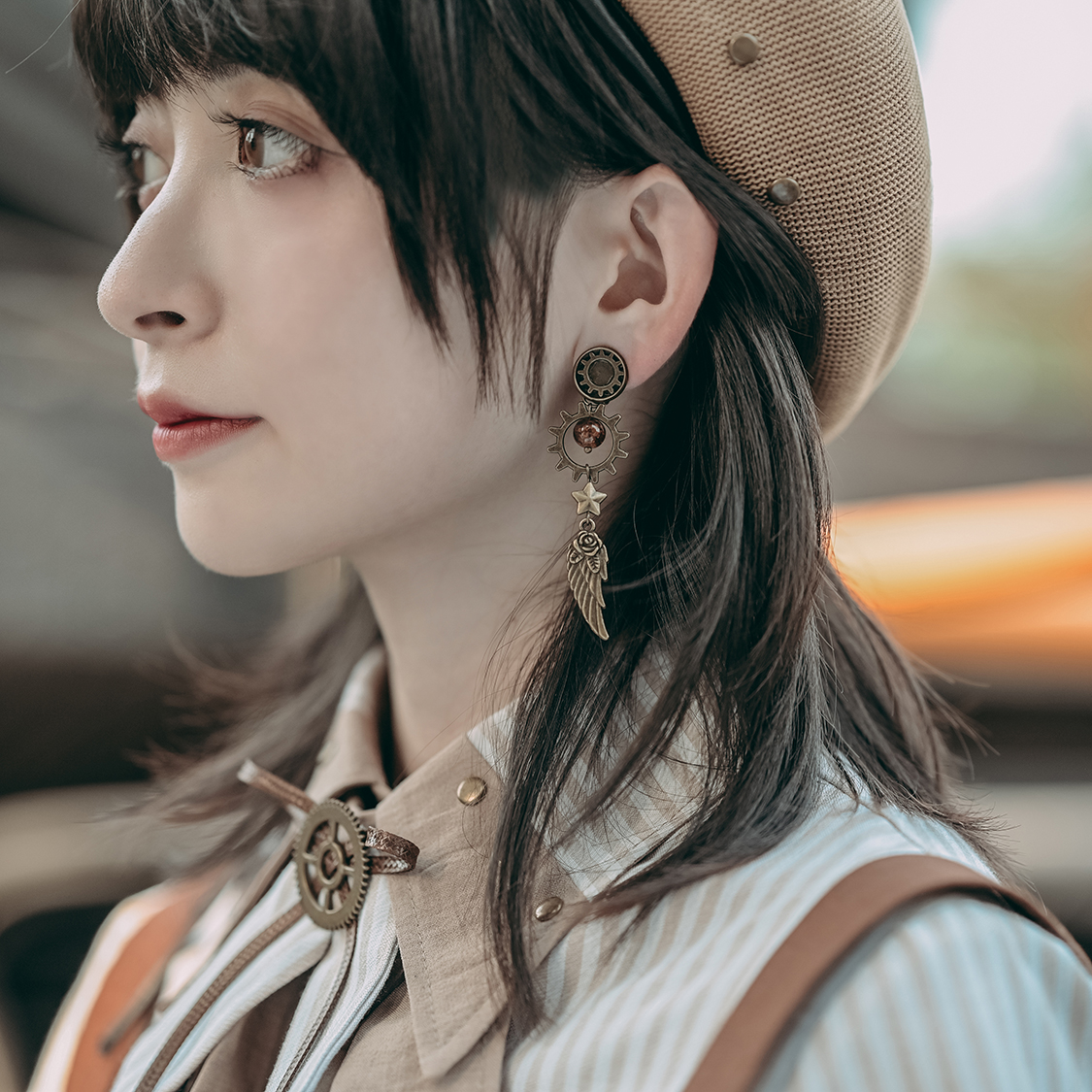 Steam Continent Steampunk Steam Punk Metal Gear Wings Stars Rose Earner Ear Clip