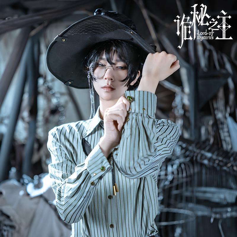 【Cooperation Exclusive】Masters of Mystery × Steam Continent Amon Series Green and White Striped Unisex Style Shirt
