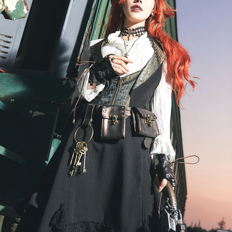 Mr. Yi's Steamland Steampunk Retro Coffee Multi-Pocket Leather Belt Waist Bag