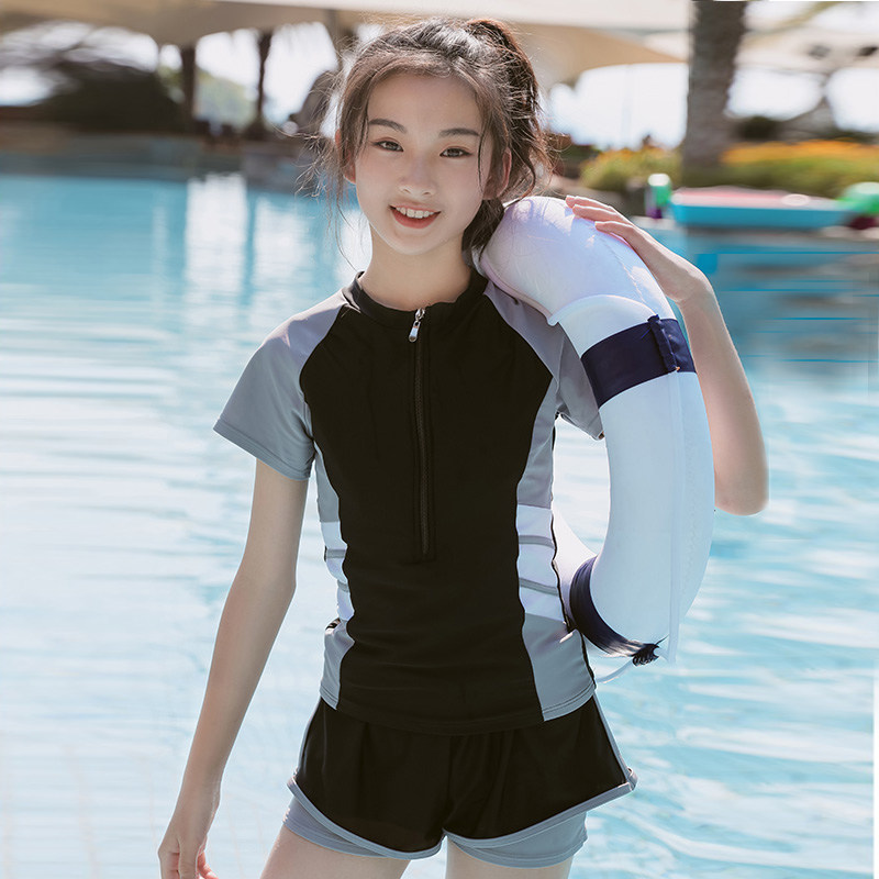 Girls split swimsuit 10 students 13 middle and older children conservative 12 boxer swimsuit 15-year-old girl children's swimsuit