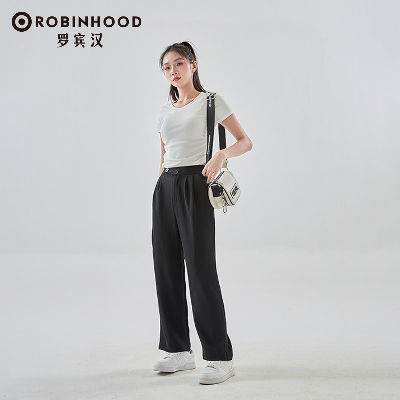 罗宾汉春季阔腿裤女2025新款小个子休闲直筒裤纯色百搭西装裤子