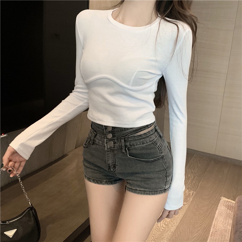 White long-sleeved T-shirt women's inner wear 2022 spring and autumn new trendy self-cultivation design feeling navel short bottoming shirt top