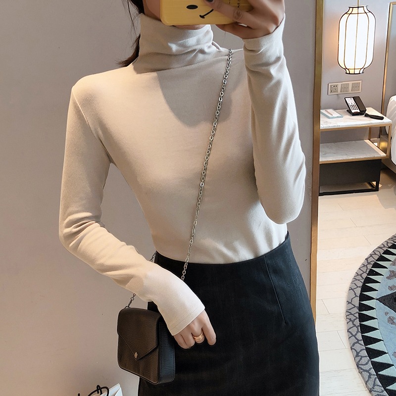 White Undershirt Woman Dress 2022 Spring Autumn New Tide Repair Body Slim Long Sleeves High Collar Pure Cotton Inner Hitch Blouse