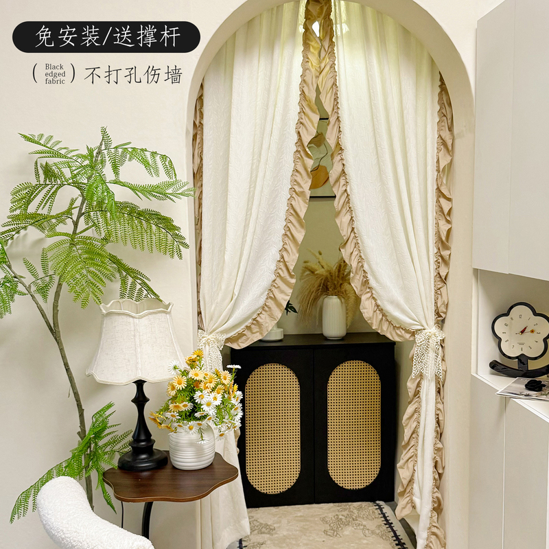 Cream-Style French Retro Door Curtain, No-Drill Partition Curtain, Atmospheric Bedroom Lace Long Curtain for Cloakroom and Entryway Cream-Style French Retro Door Curtain, No-Drill Partition Curtain, Atmospheric Bedroom Lace Long Curtain for Cloakroom and Entryway