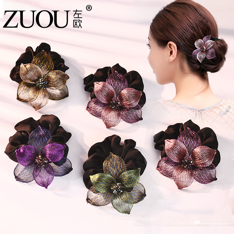 Hair flower hair circle big flower tie hair band light luxury hair rope thick horsetail Korean version simple temperament elegant head rope female