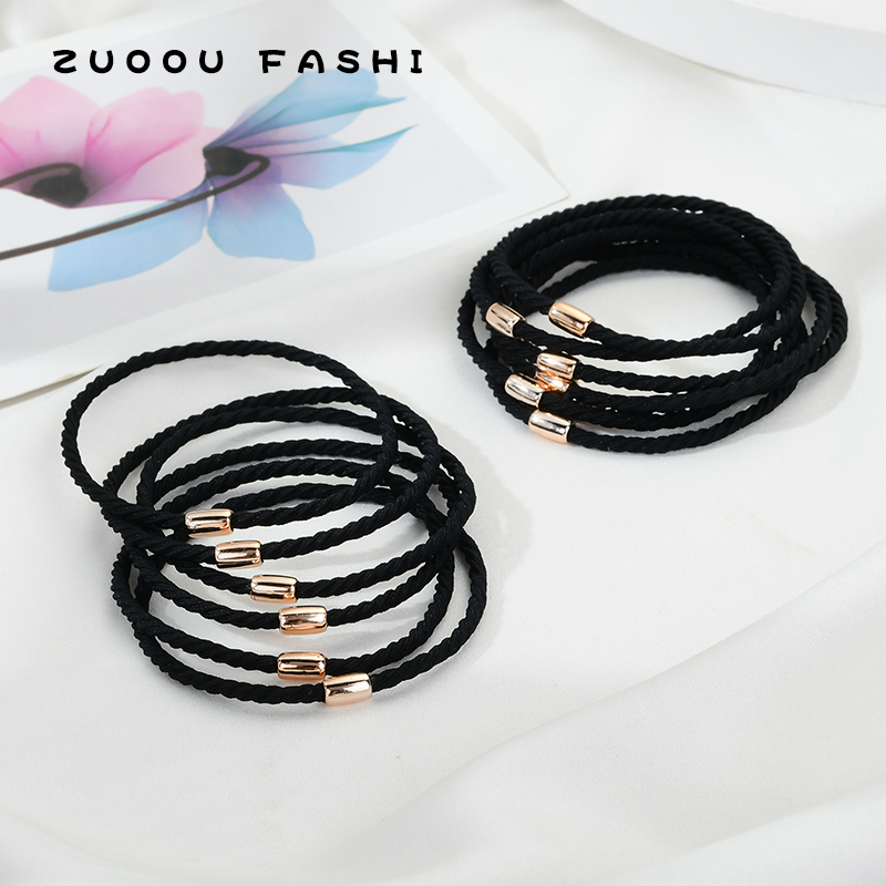 Suitable for Thin Hair, Basic Simple Hair Tie, Dual-Use Bracelet, High Elasticity, No Trace, Black Rubber Band for Women Suitable for Thin Hair, Basic Simple Hair Tie, Dual-Use Bracelet, High Elasticity, No Trace, Black Rubber Band for Women