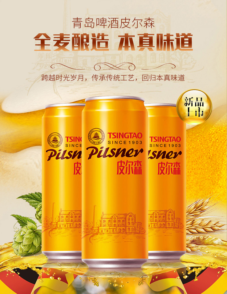 青岛啤酒高端款 皮尔森 10.5度全麦精酿 500ml*12听 图1