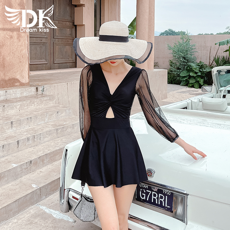 DK Swimsuit Summer 2022 new dress - shade, lean sleeve black holiday suit