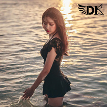 2021 swimwear womens new black conservative thin lace sexy one-piece backless belly cover belly hot spring holiday