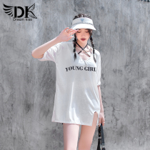 DK2022 New Swimsuit Womens Summer Sports Speed Dry Short Sleeves Split Three Sets Conservative Veil Slim Fit Swimsuit