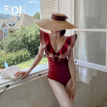 dk2021 new hot spring swimsuit female summer conjoined belly Thin Thin sexy fashion gathering Net red Korean ins
