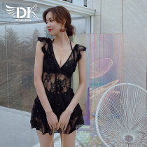 DK hot spring swimsuit women 2021 new sexy belly thin Korean one-piece dress fairy fan conservative swimwear