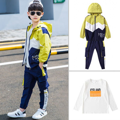 男童秋装夹克长裤套装春帅气三件套