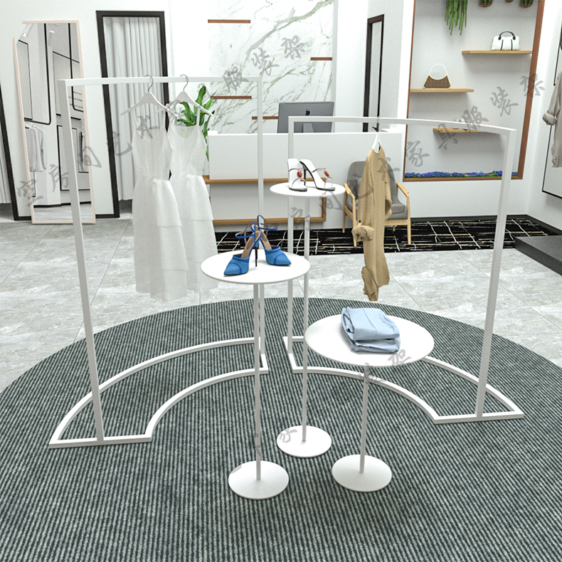 Clothing display rack simple high and low semicircle round hanger clothing store floor-to-ceiling hanger running water table window