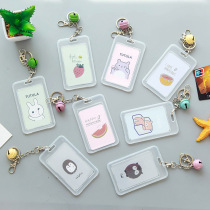 Cute double-sided transparent with bell-bell bus sleeve Korean version key buckle creative cartoon student meal card bank card