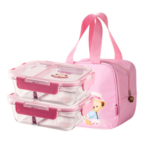 Bear Teddy glass lunch box Japanese student lunch box office worker portable microwave fresh-keeping box multi-grid separation