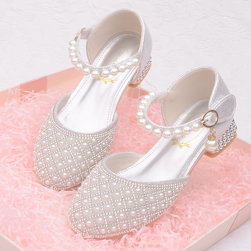 Princess Shoes Girls 2025 New Children's Crystal High Heels Baotou Sparkling Diamond Soft Belt Heel Girls Dress Performance