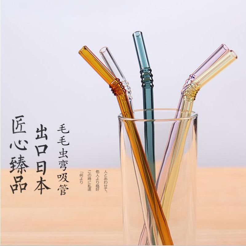 Straw non disposable glass straw resistant to high temperature wool caterpillar type anti-mouth red art straws bending pregnant women straws
